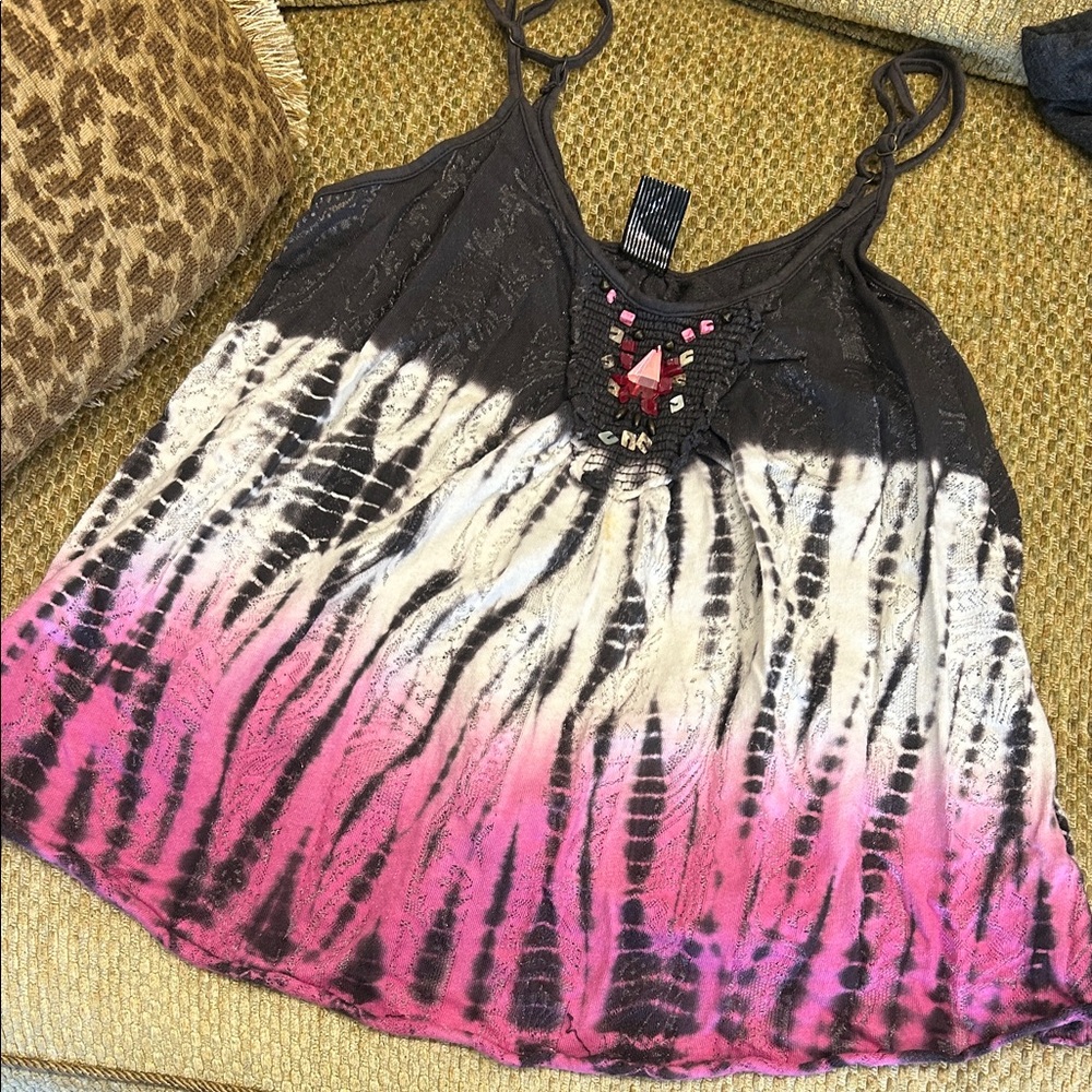 Free People Vintage Dip Dyed with Beads Baby Doll Tank Top-M